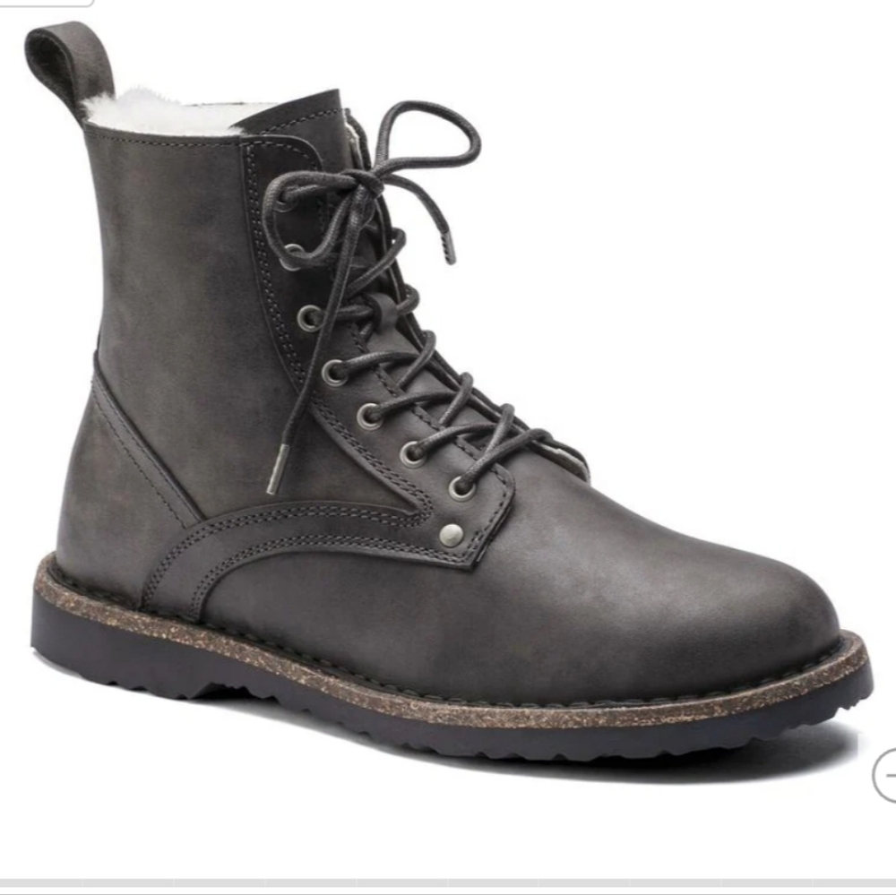 🔥🆕 Birkenstock Bryson Boots Graphite Oiled Gray Shearling Combat Winter Boots - Picture 2 of 14